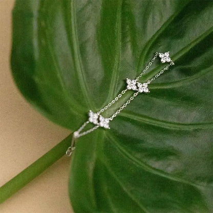 Crystal Four Leaf Flower Bracelet for Women Classic Trendy Gold Color Stainless Steel Zircon Bangle Jewelry Gift by edenista