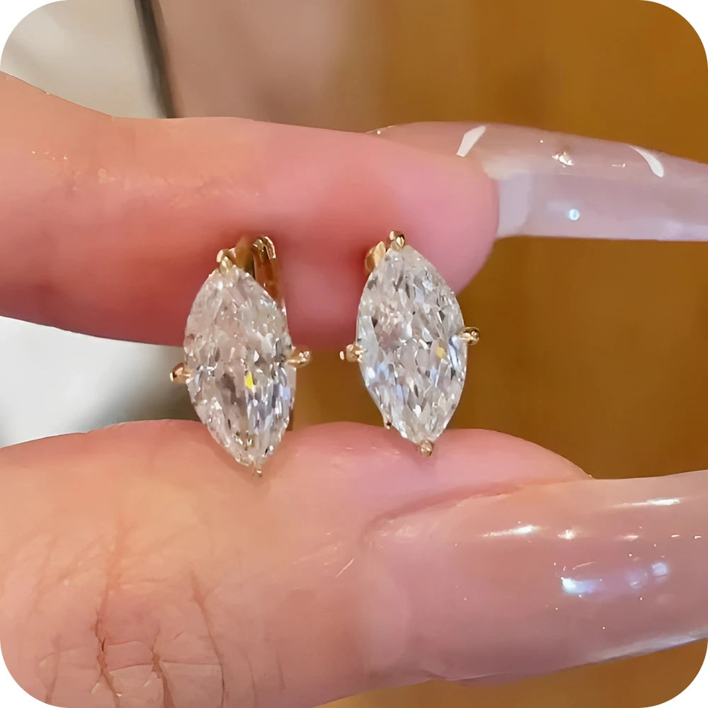 Moonmory brass marquise zirconia hoop earrings with clear stones, 18K gold plated, pair