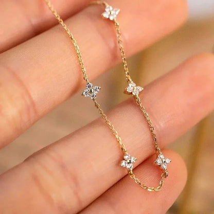 18K Gold Plated Zircon Four Leaf Collar Chain Necklace for Women