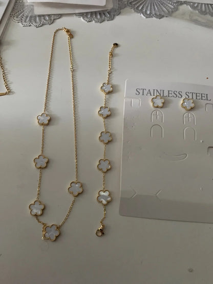 Stainless Steel Flower Clover Jewelry Set
