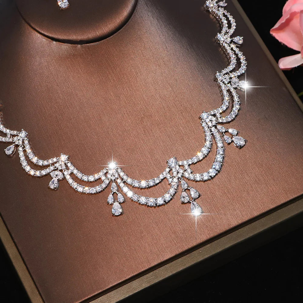 CZ Water Drop Necklace and Earrings Set