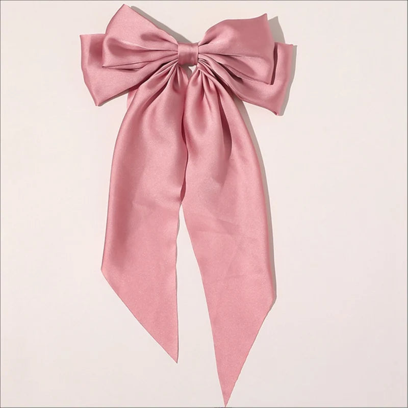 Elegant Satin Bow Ribbon Hair Clip – Solid Spring Clip Hairpin for Women & Girls