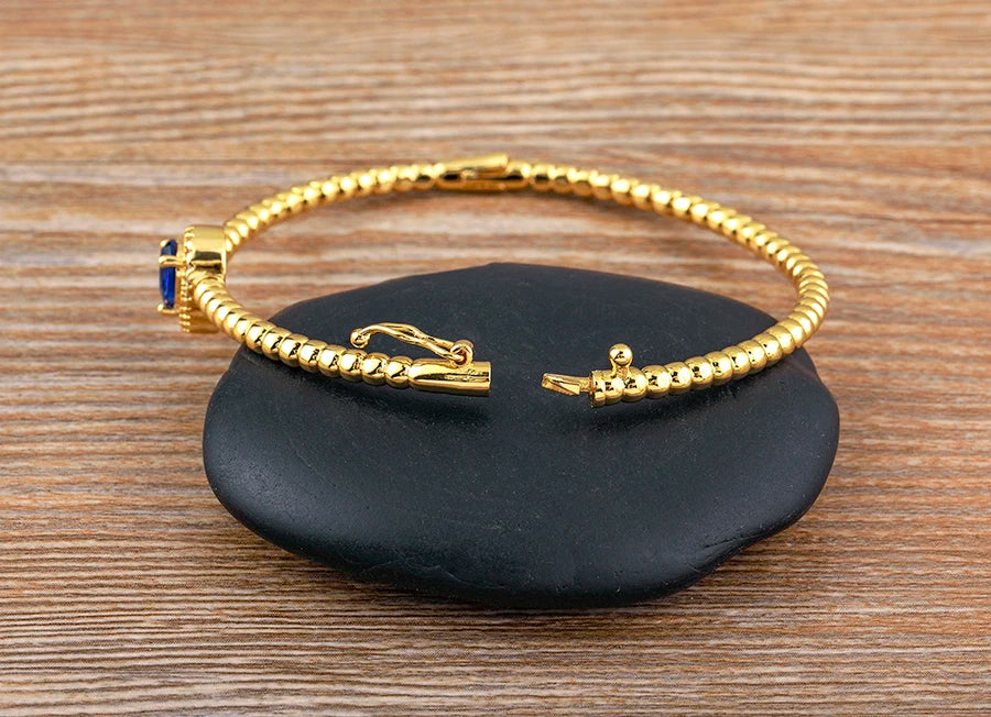 Romantic Heart Bangle Cuff For Women Gold Plated Crystal Zircon Bracelets by edenista
