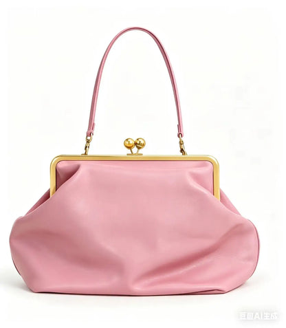 Edenista pink kisslock top-handle clutch bag with gold-tone frame, microfibe leather