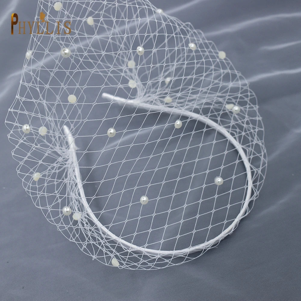 Pearl Beads Bridal Birdcage Veil