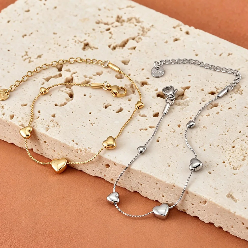 Gold-Plated Heart Charm Bracelet – Stainless Steel