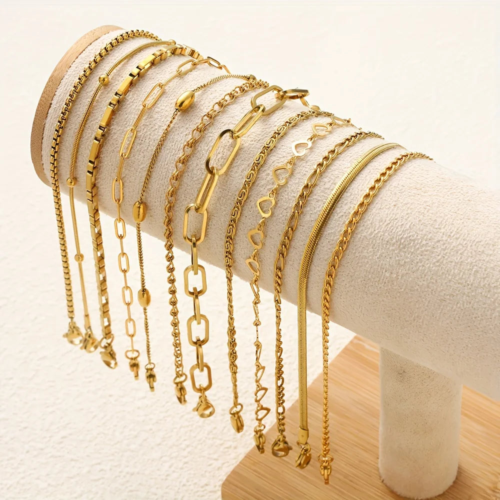 12-Piece Stainless Steel Bracelet Set for Women