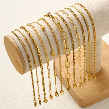 12-Piece Stainless Steel Bracelet Set for Women
