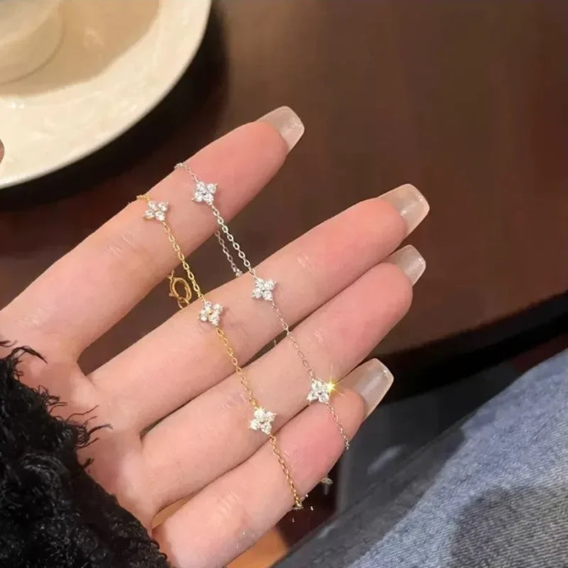 Crystal Four Leaf Flower Bracelet for Women Classic Trendy Gold Color Stainless Steel Zircon Bangle Jewelry Gift by edenista