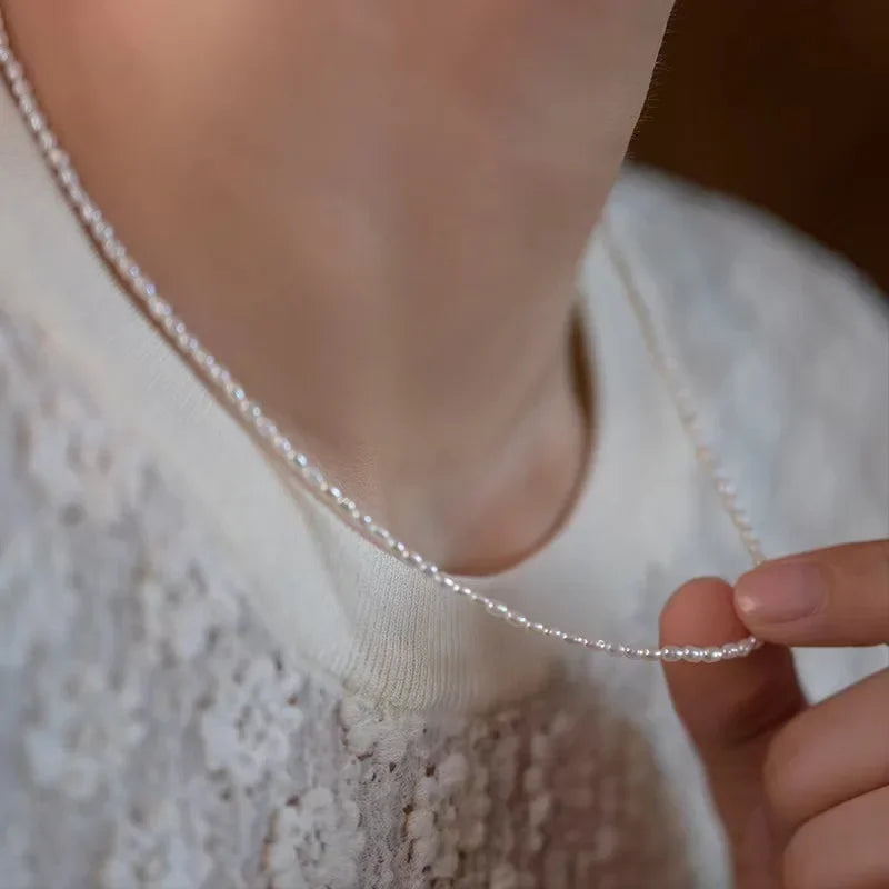 Rice Shape Freshwater Pearl Necklace 925 Silver