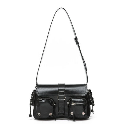 Multi-Pocket Rivet Shoulder Bag for Women – PU Leather