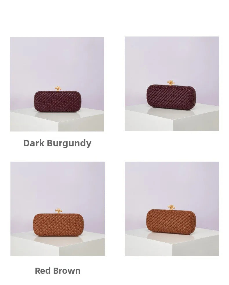 Edenista woven PU crossbody evening bag set of four in dark burgundy and red-brown tones with gold-tone clasp