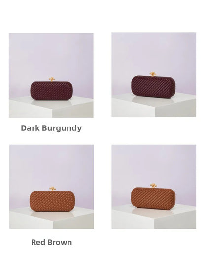 Edenista woven PU crossbody evening bag set of four in dark burgundy and red-brown tones with gold-tone clasp
