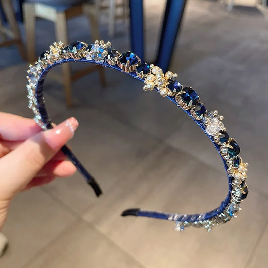 Edenista headband with blue rhinestones and clear crystals