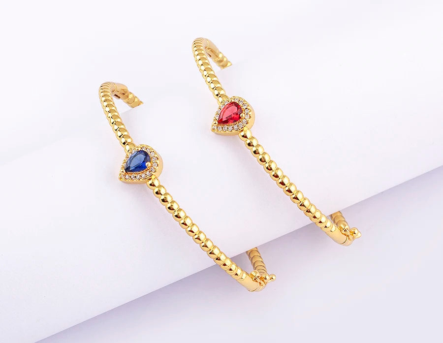 Romantic Heart Bangle Cuff For Women Gold Plated Crystal Zircon Bracelets by edenista