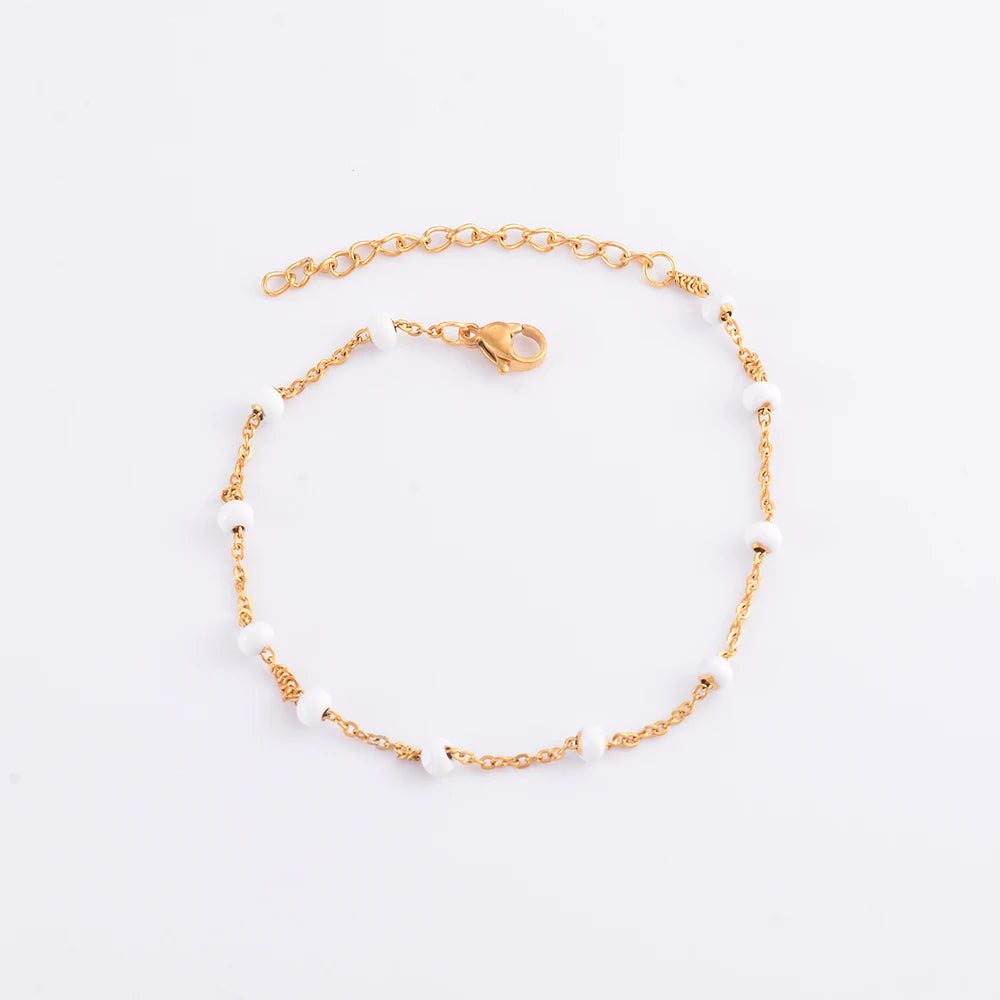 Gold Plated Coloured Enamel Stainless Steel Chain Bracelet