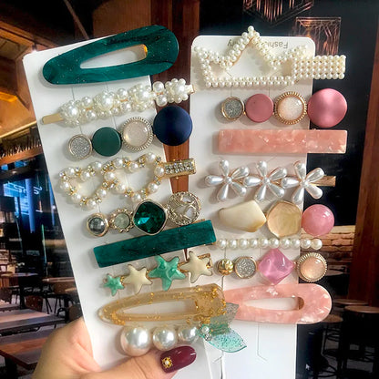 Acrylic Pearl Hair Clip Set – Geometric Hairgrip Barrettes for Women & Girls