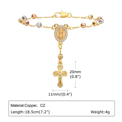 Virgin Mary Rosary Bead Cross Bracelet for Women Tri-color Adjustable Chain by edenista