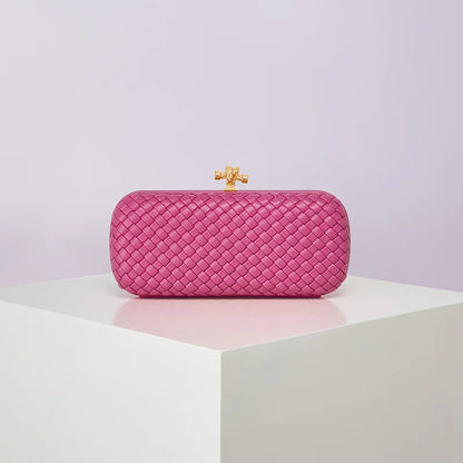 Crossbody bag, pink woven PU with gold-tone clasp style