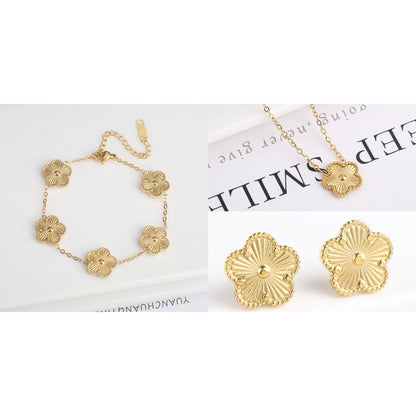Stainless Steel Clover Flower Jewelry Set 18K Gold