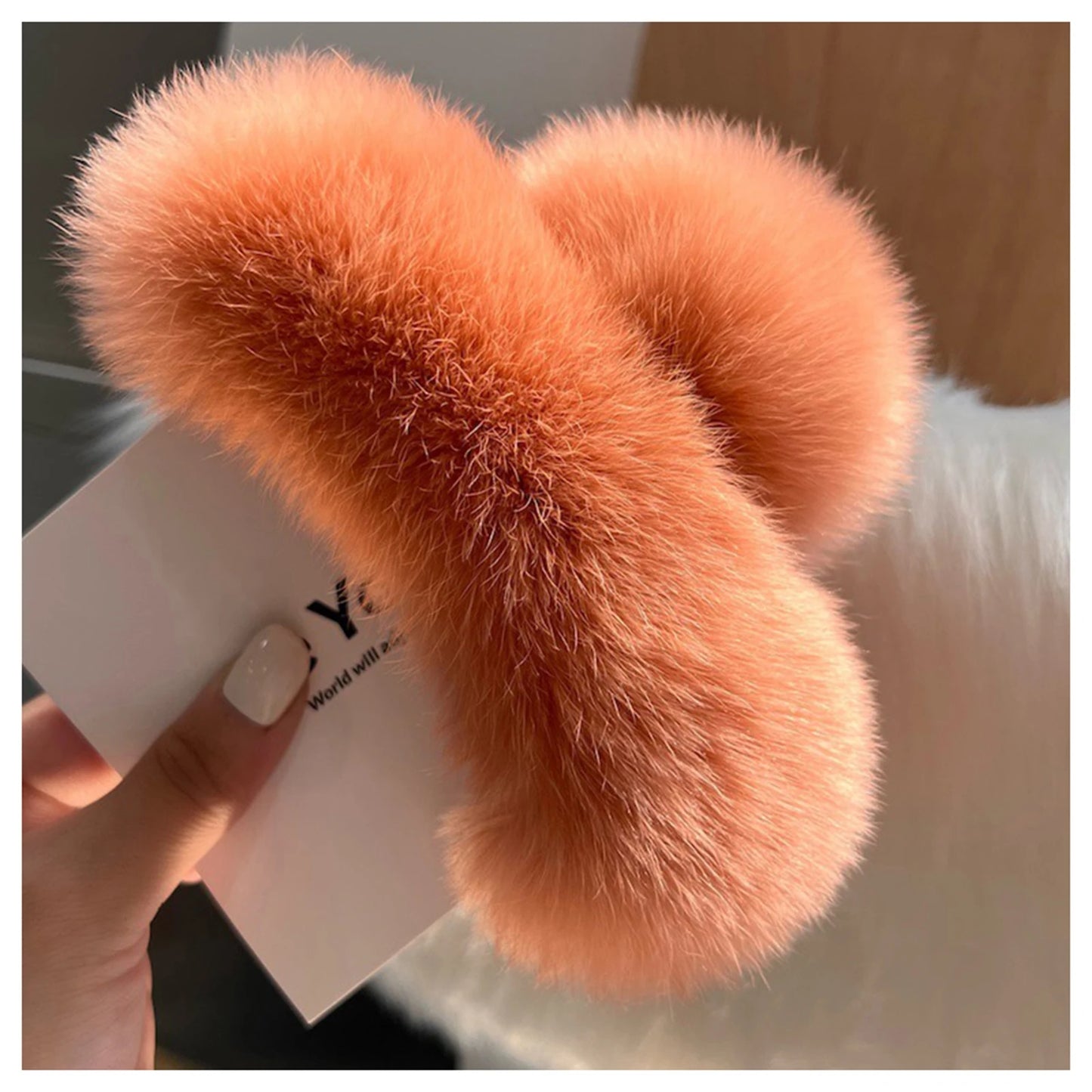 Faux Fur Plush Large Hair Claw Clip – Solid Color Barrette for Thick Hair