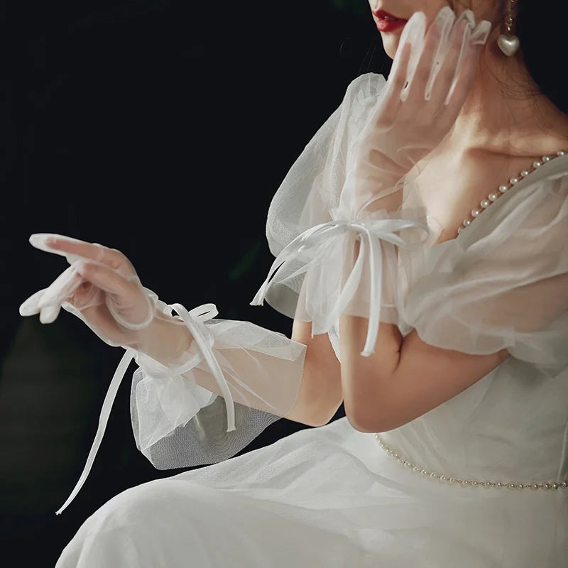 Mesh Lace Bridal Gloves Short Wrist Length