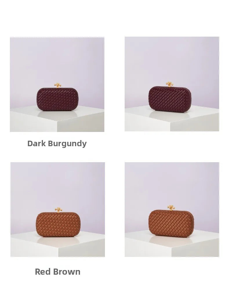 Edenista woven PU evening crossbody bag in 4 color variants (dark burgundy, red brown) with a gold-tone clasp