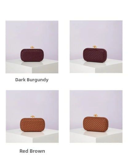 Edenista woven PU evening crossbody bag in 4 color variants (dark burgundy, red brown) with a gold-tone clasp