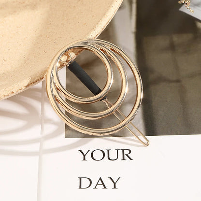 Elegant Round Crystal Metal Hair Clip Barrette – Sweet Gold Hairpin for Women & Girls