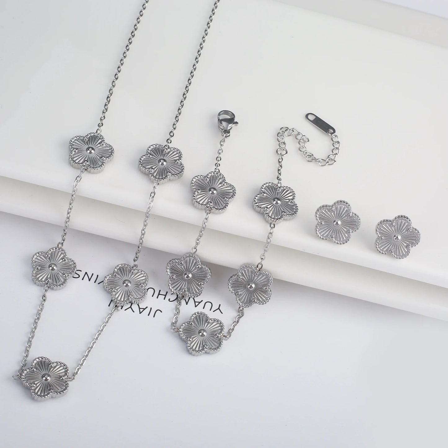 Stainless Steel Clover Flower Jewelry Set 18K Gold
