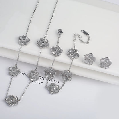 Stainless Steel Clover Flower Jewelry Set 18K Gold