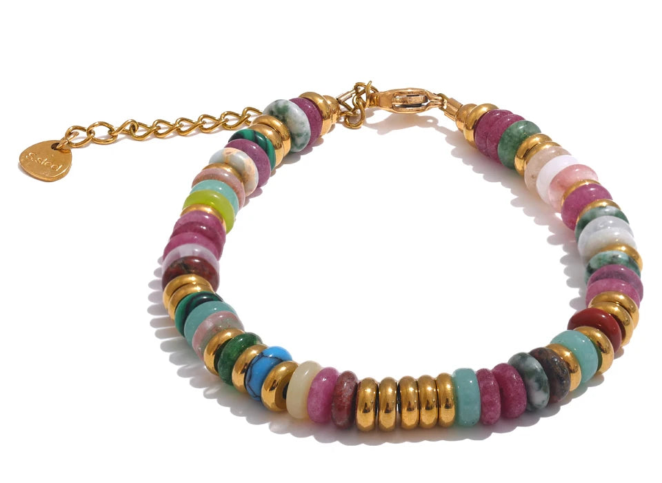 Colourful Natural Stone Beads Handmade Bracelet Bangle