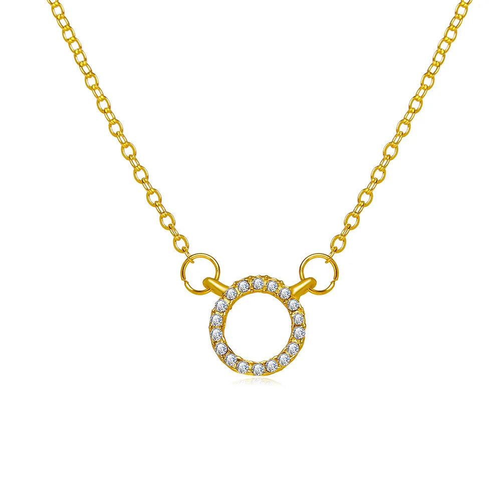 Fashion Trend Elegant Jewelry Simple Crystal Circle Pendant Necklace Golden Color Unique Women Necklace by edenista