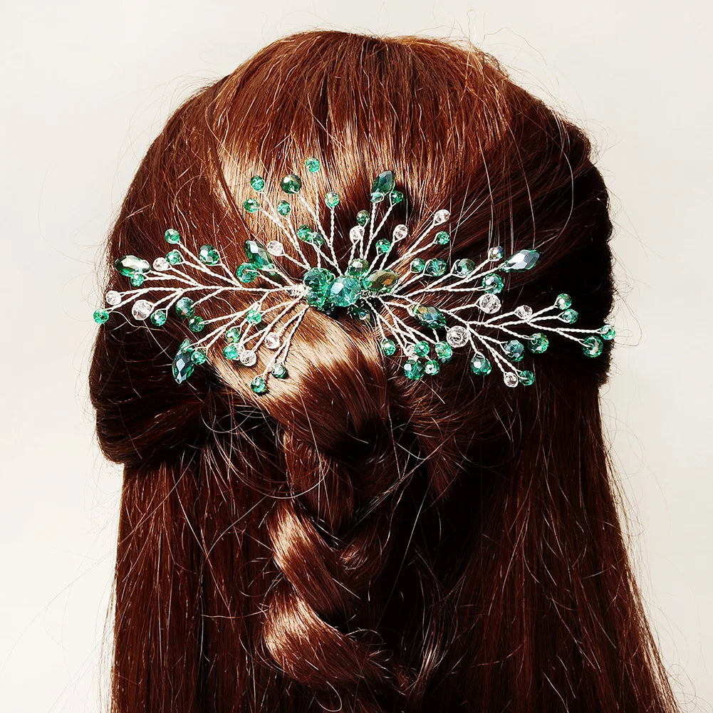 Green Crystal Branch Bridal Headpiece