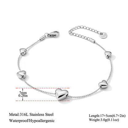 Gold-Plated Heart Charm Bracelet – Stainless Steel