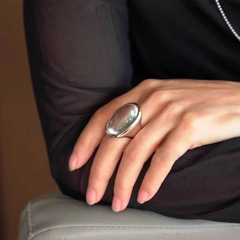 Silver Color Ellipse Crystal Rings For Women Exaggerated Simple by edenista