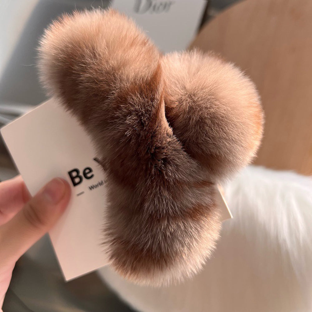 Faux Fur Plush Large Hair Claw Clip – Solid Color Barrette for Thick Hair