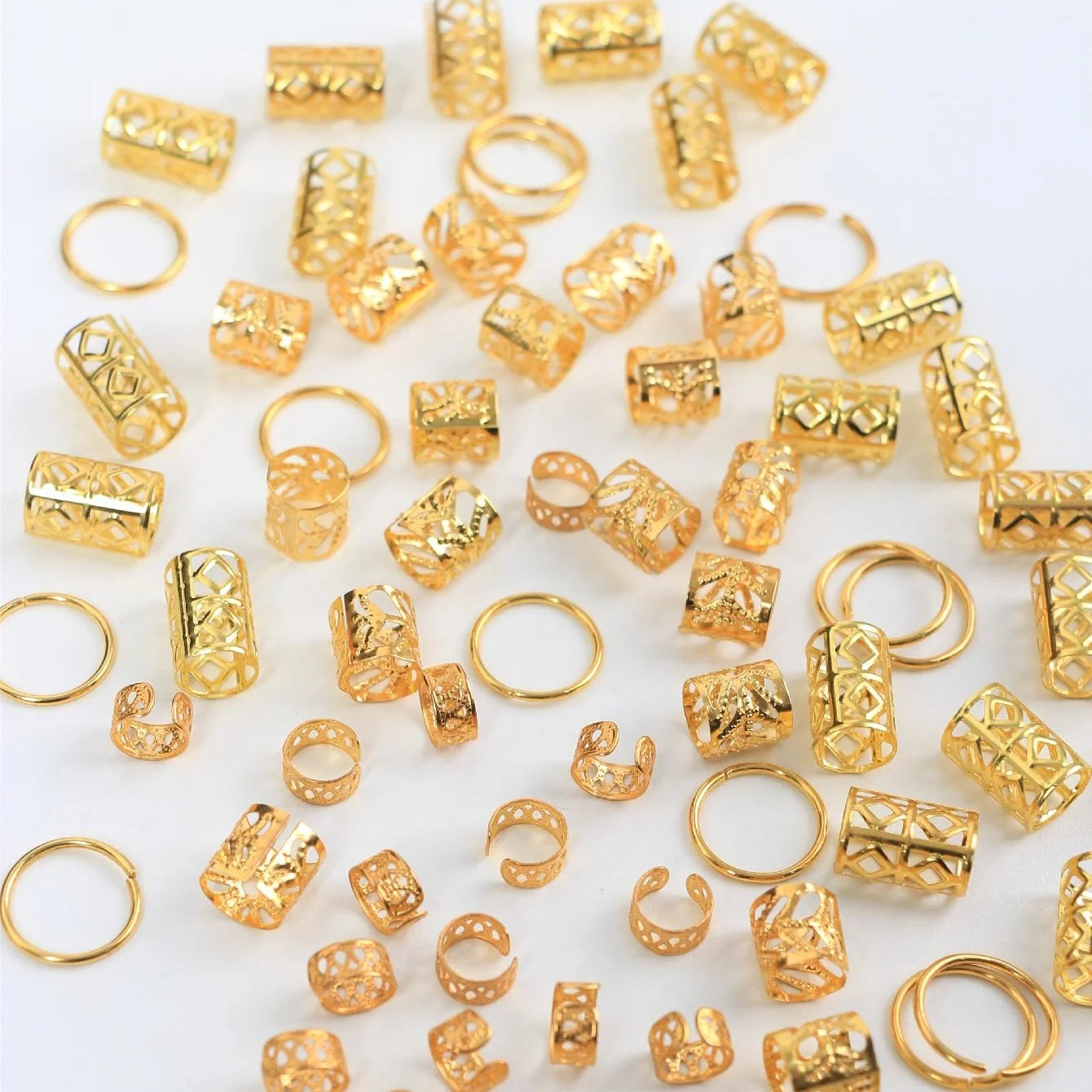 80-Piece Hollow Out Alloy Dreadlock Hair Rings – Metal Cuffs for Braids & Loc Hair