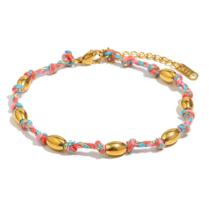 Mixed Colour Rope & Beads Bracelet – 18K Gold Plated