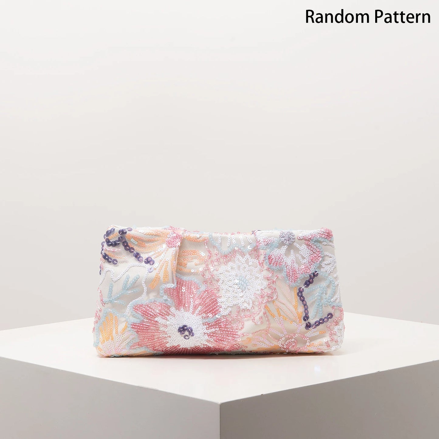 Clutch bag with pastel sequin floral embroidery by Edenista