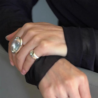 Silver Color Ellipse Crystal Rings For Women Exaggerated Simple by edenista