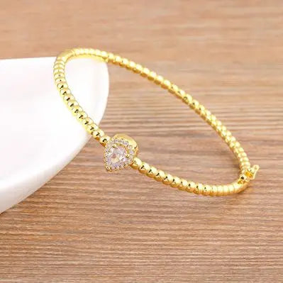 Romantic Heart Bangle Cuff For Women Gold Plated Crystal Zircon Bracelets by edenista