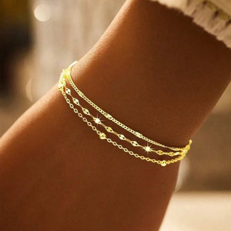 Three-Layer Geometric Bead Bracelet – 925 Sterling Silver