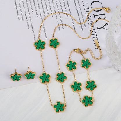 Stainless Steel Clover Flower Jewelry Set 18K Gold