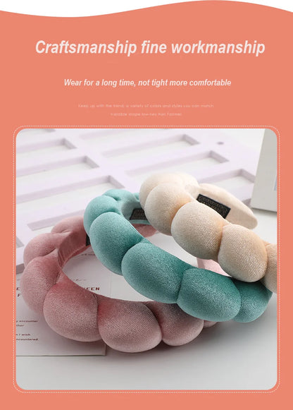 Retro Puffy Velvet Sponge Headband – Padded Makeup Hairband for Women & Girls