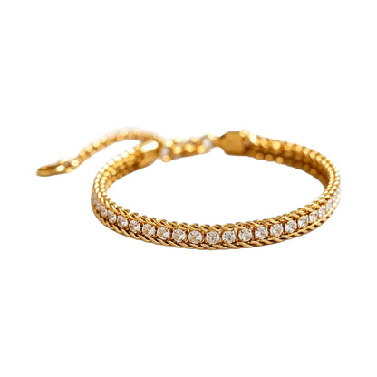 Gold-tone double-chain diamond bracelet with pave stones