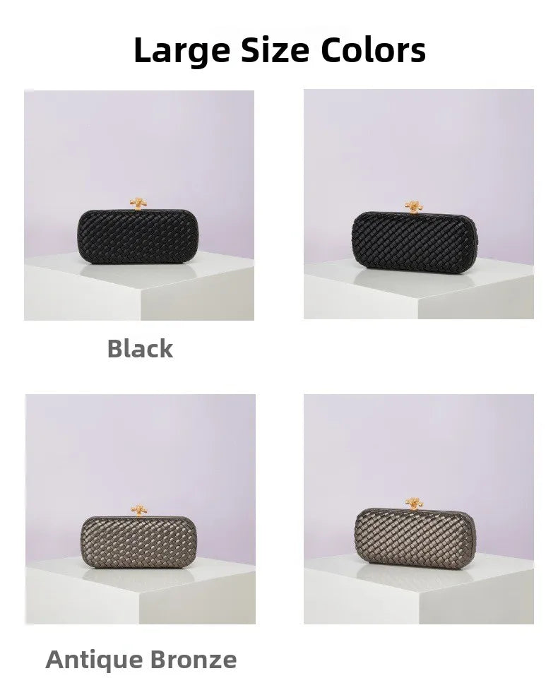 Edenista crossbody woven evening bag set of four in black and antique bronze PU with gold clasp