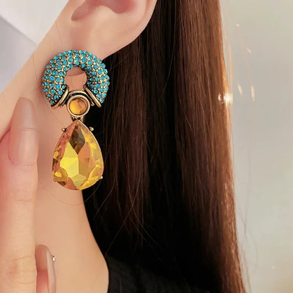 Rhinestone Circle Water Drop Dangle Earrings for Women – Vintage