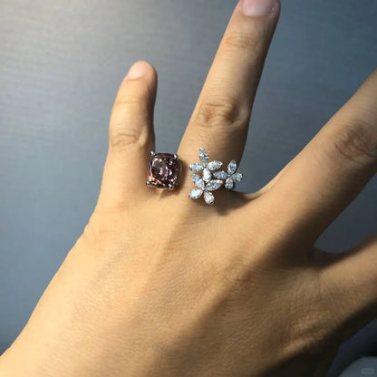 Horse eye diamond pink gemstone inlaid butterfly ring for women by edenista