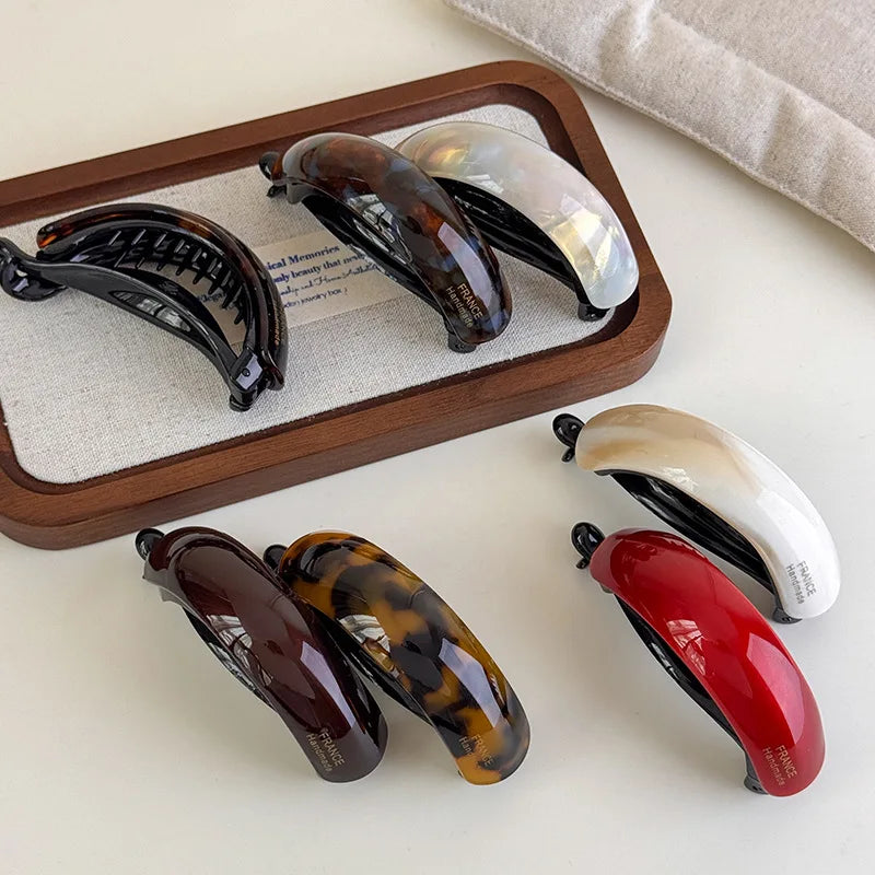 Edenista retro acetate hair clips, 6-piece set in tortoiseshell and solid colors, high-ponytail buckle barrettes.